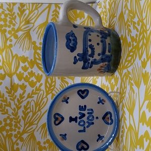 M.A. Hadley Pig Coffee Tea Cup and Coaster Trivet I Love You